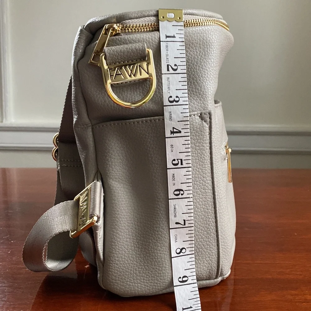 Fawn Design Pebbled Light Gray Crossbody Bag with Gold Hardware